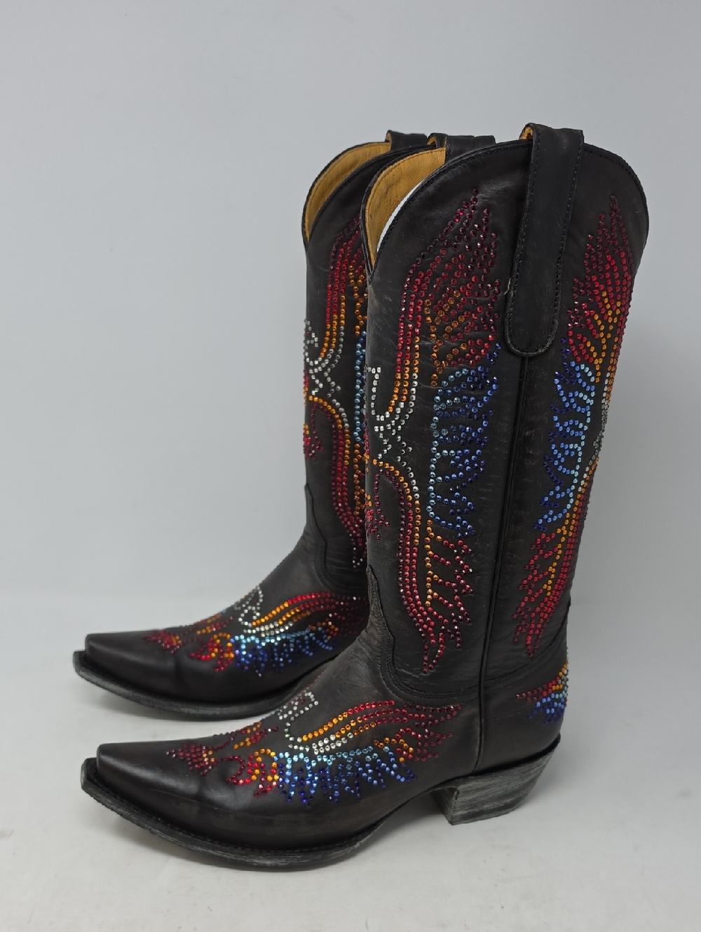 Old Gringo Eagle Swarovski 13" Black Leather Western Boots Size 7.5